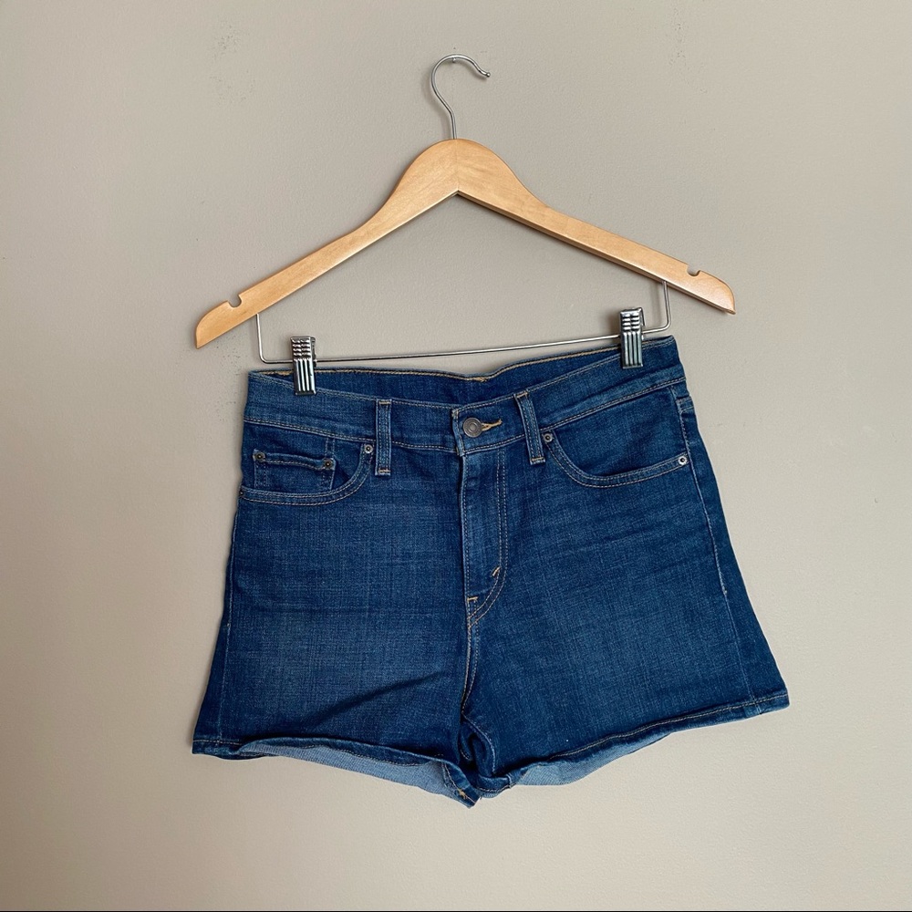 Levi’s- High Waisted Dark Wash Jean Shorts